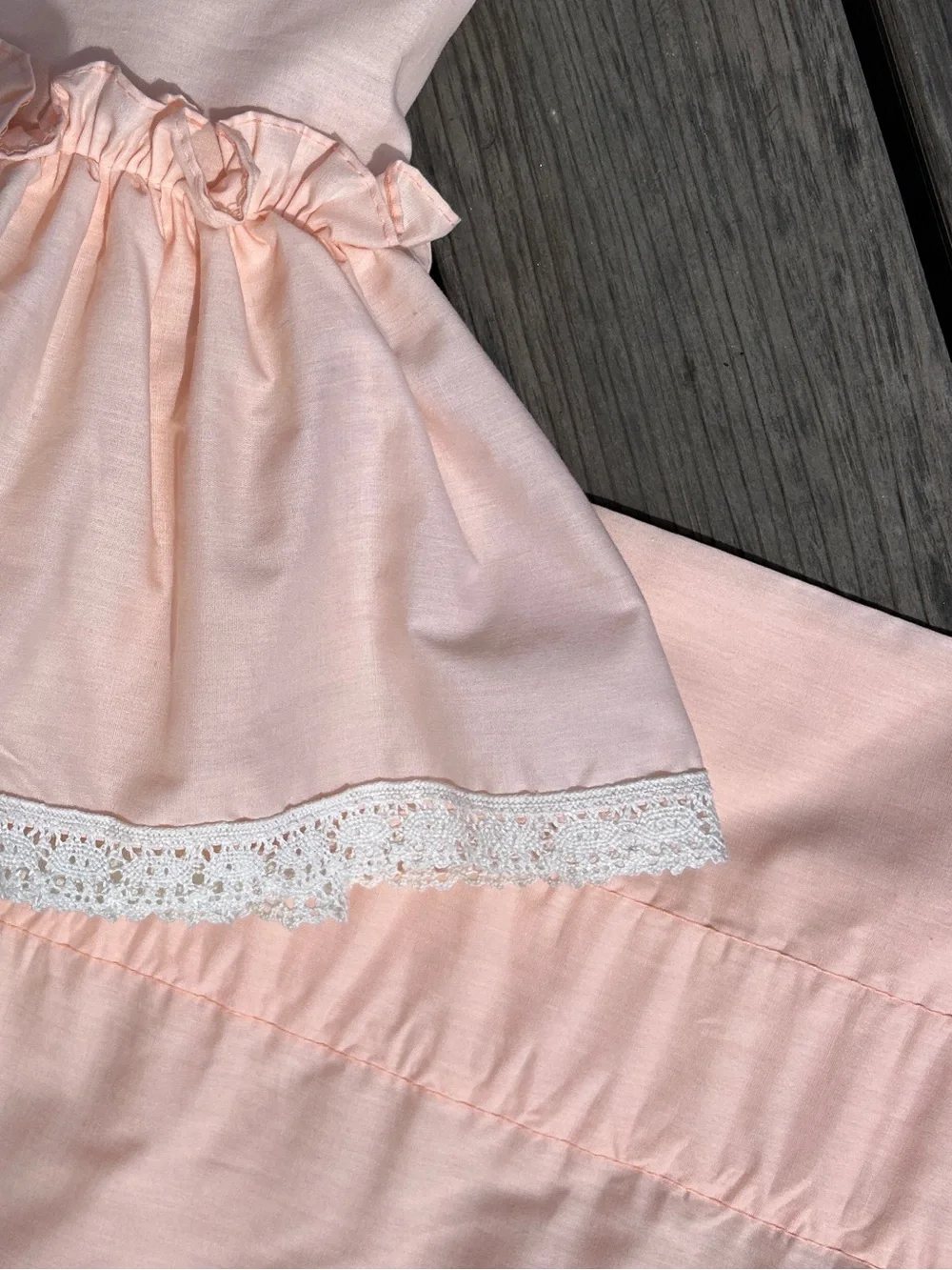 Made in USA Vtg Pink Ruffle Lace Cotton Window Valence Curtain Pair Croscill